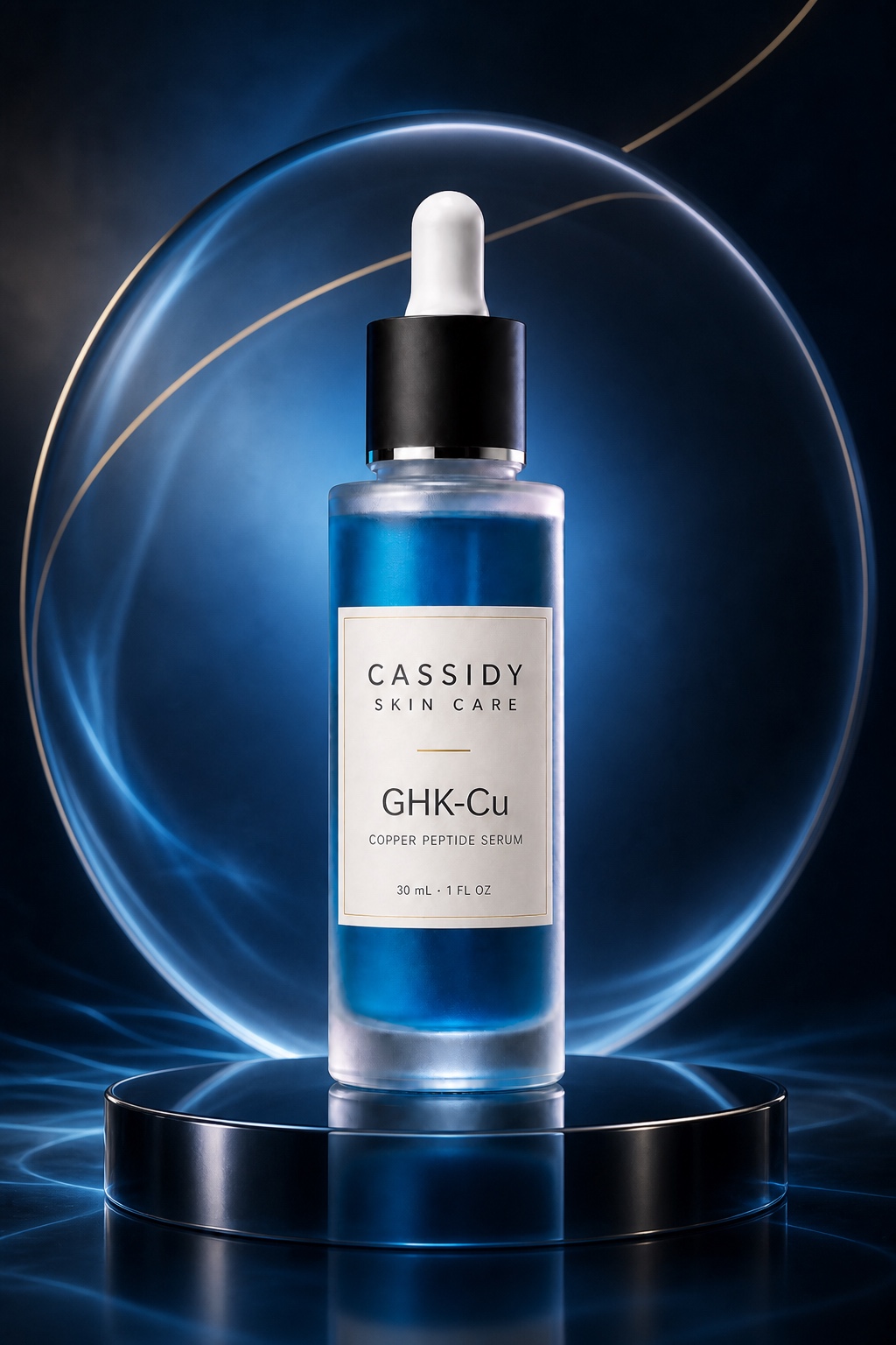 Cassidy Skin Care GHK-Cu Copper Peptide Serum bottle with blue serum